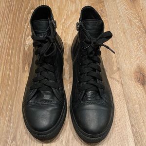 Anine Bing Black Leather High Top Sneakers Size 39